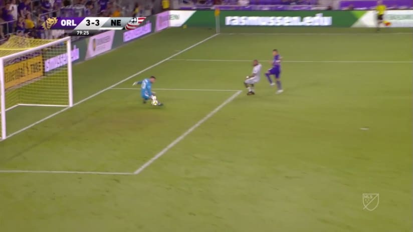 SAVE: Matt Turner reacts quickly and gets a toe on a shot to keep it out