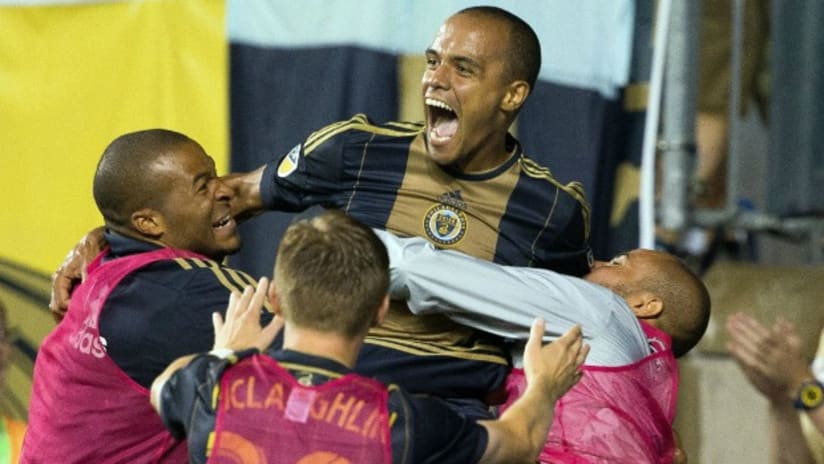 Philadelphia Union's Fabinho celebrates USOC goal vs. DC United