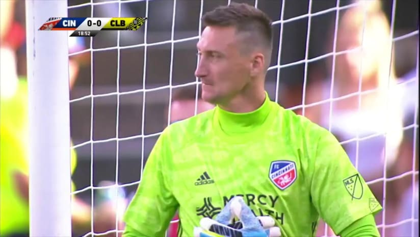 SAVE: Przemyslaw Tyton makes a quick reaction save off a corner