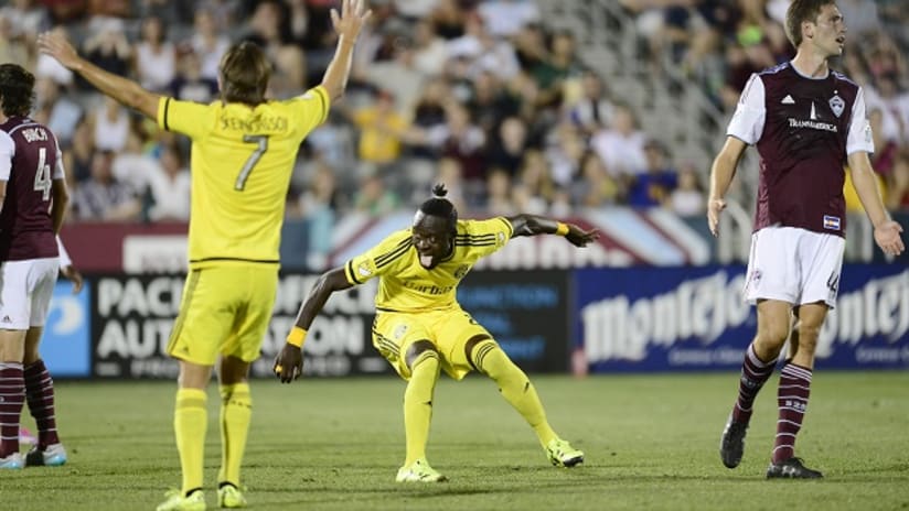 Columbus Crew SC forward Kei Kamara celebrates against the Colorado Rapids