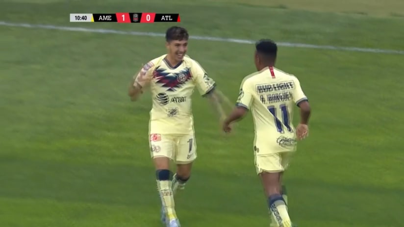 GOAL: Leonardo Gabriel Suarez loops a beauty over Brad Guzan to give America the lead