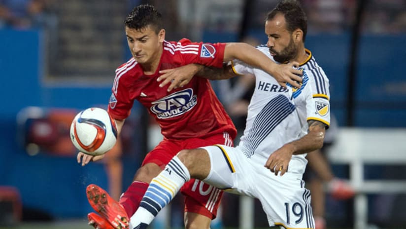 Mauro Diaz battles against Juninho at Toyota Stadium (May 9, 2015)