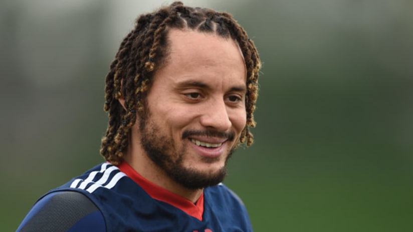 Jermaine Jones smiles in close up, New England Revolution