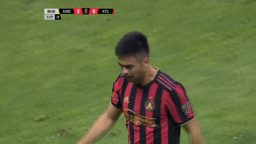 CROSSBAR: Pity Martinez clips the bar in stoppage time