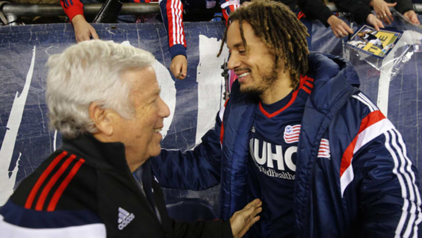 Owner Bob Kraft and midfielder Jermaine Jones of the New England Revolution