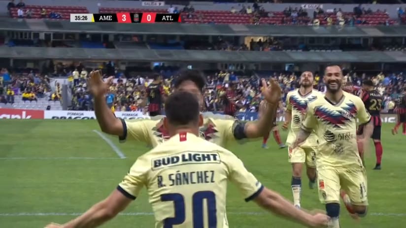 GOAL: Bruno Valdez heads in a corner to make it three for Club America