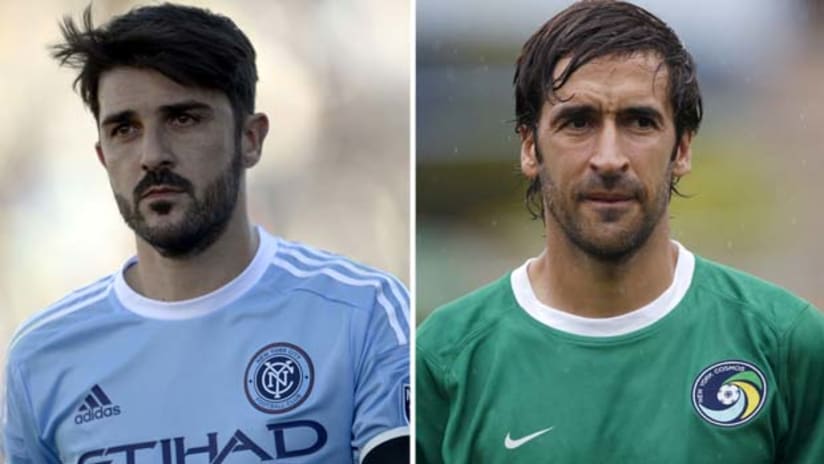 David Villa (New York City FC) and Raul (New York Cosmos)