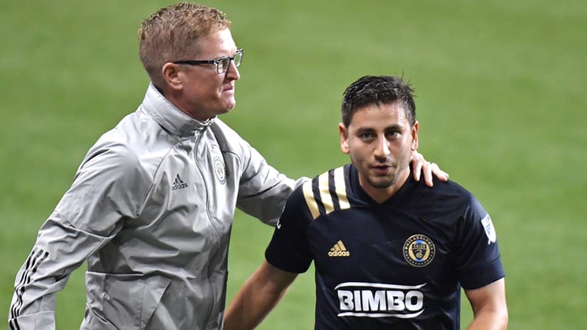 Alejandro Bedoya - Philadelphia Union - Jim Curtin pat on back