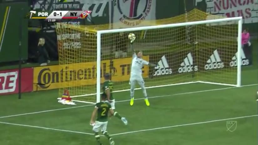 SAVE: Steve Clark makes a quick reaction save to deny Josh Sims