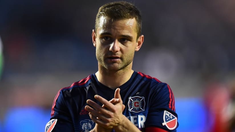 Chicago Fire midfielder Shaun Maloney looks pensive