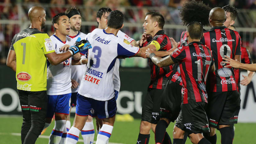 Cruz Azul and Alajuelense players brawl after a CCL game