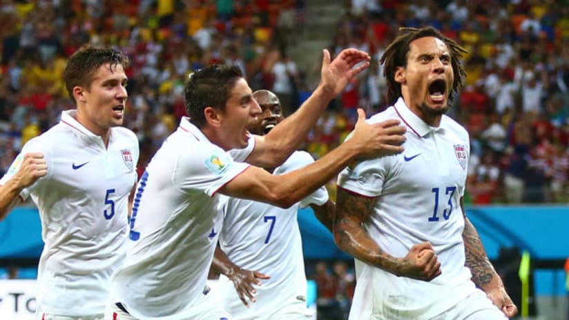 Jermaine Jones celebrates his USMNT goal against Portugal