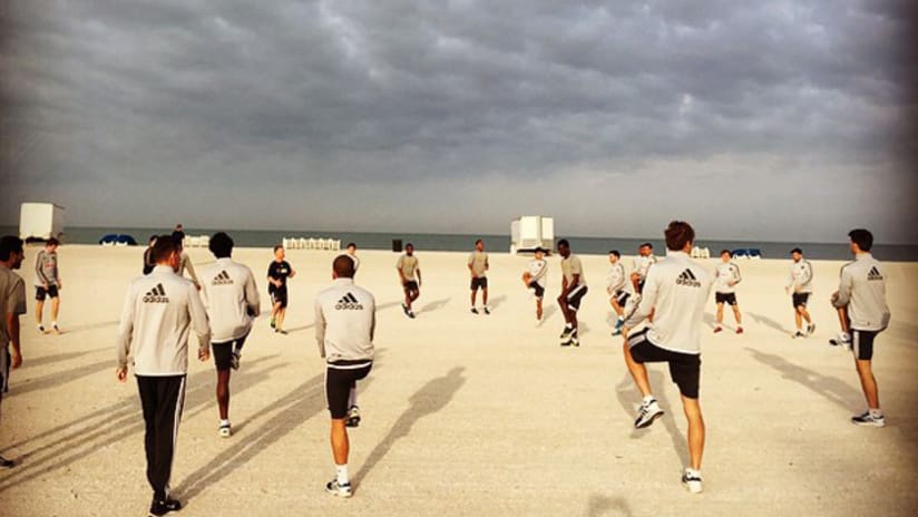 Philadelphia Union on the beach during Florida preseason