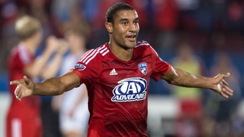 Tesho Akindele celebrates scoring the game-winner vs. LA Galaxy (May 9, 2015)