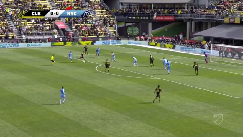 SAVE: Sean Johnson punches away an Artur shot