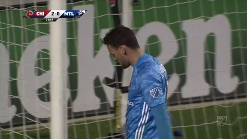 PK FOUL: Kenneth Kronholm concedes the penalty on the 1v1 challenge