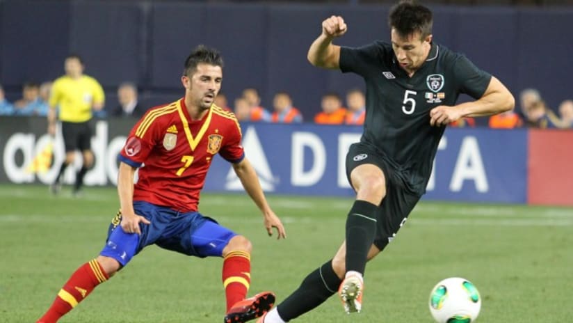 Sean St. Ledger in action for Scotland in a friendly vs. Spain