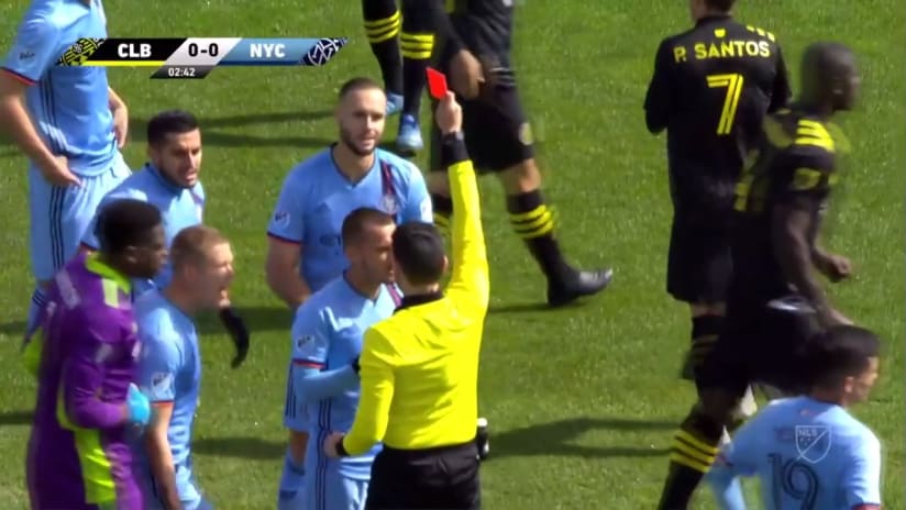 RED CARD: Maxime Chanot picks up an early red