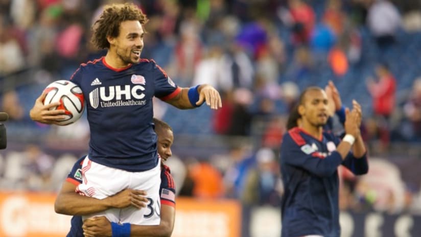 New England Revolution's Kevin Alston celebrates first MLS goal