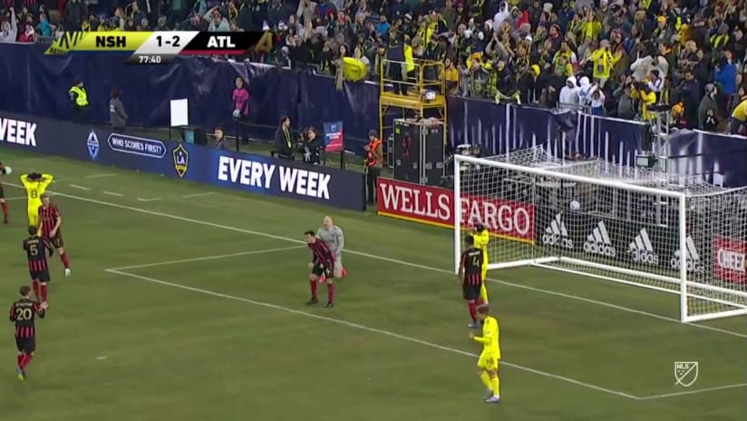 Randall Leal with a great shot to the post vs. Atlanta United!