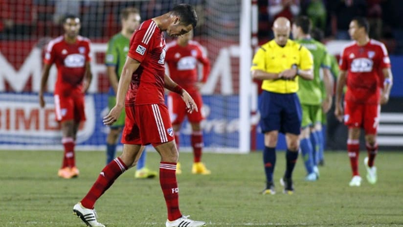 FC Dallas' Matt Hedges looks dejected against Seattle Sounders