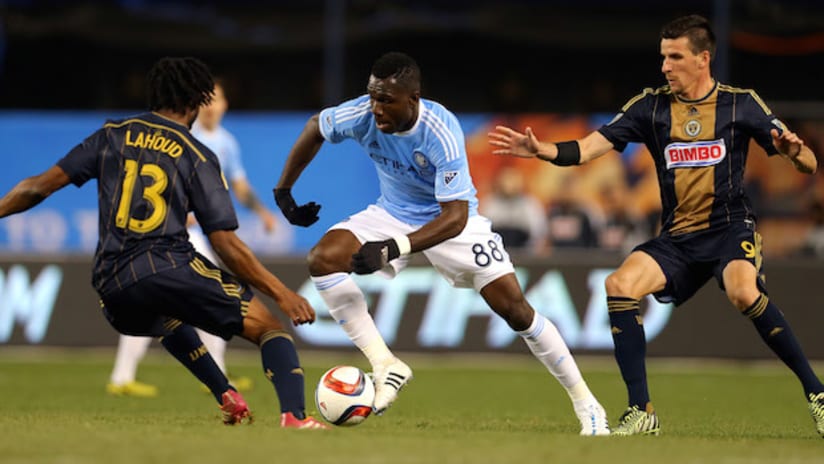 Kwadwo Poku on the ball for New York City FC against the Philadelphia Union