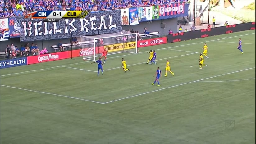 SHOT: Kendall Waston controls deftly but shoots high