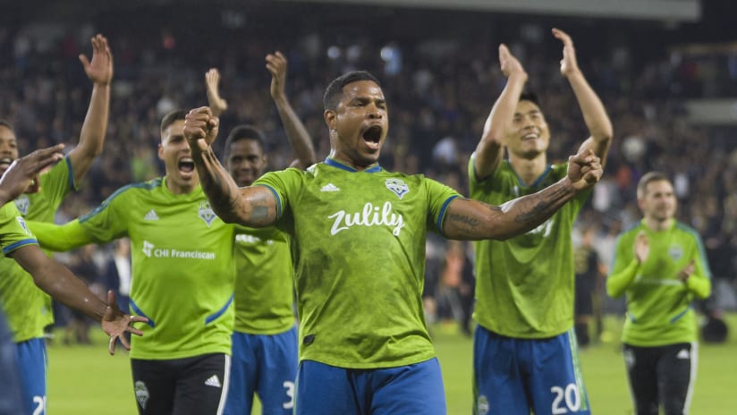 Roman Torres celebrates - Seattle Sounders - October 29, 2019