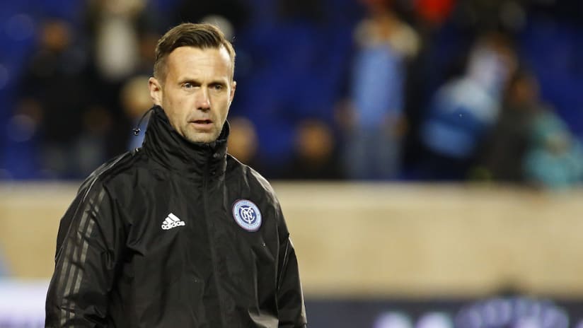 NYCFC coach Ronny Deila looks on during CCL match at Red Bull Arena