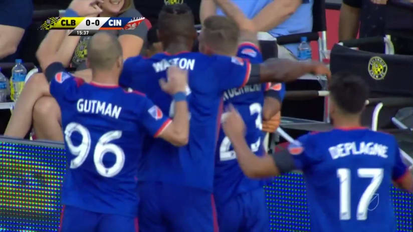 GOAL: Darren Mattocks leaps to head home corner 