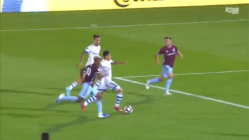 PK FOUL: Mathieu Choiniere is brought down in the box by Kellyn Acosta