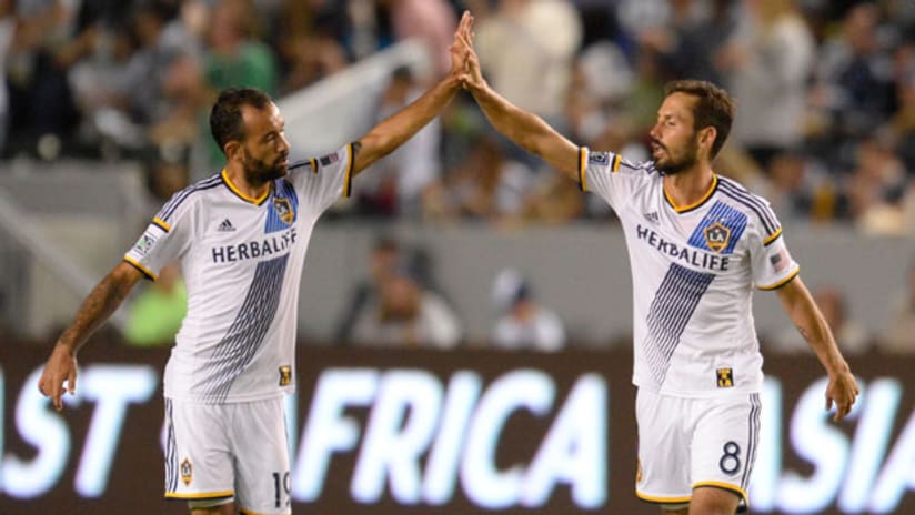 LA Galaxy midfielders Juninho and Marcelo Sarvas