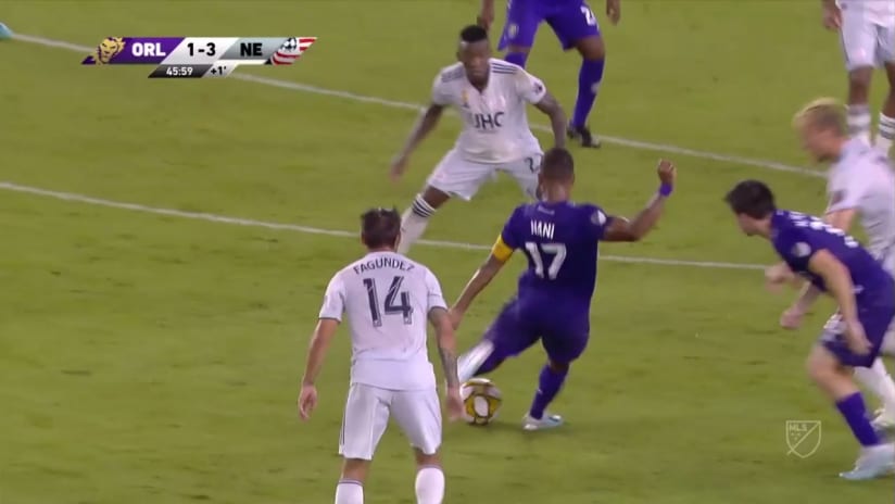 SHOT: Nani rips a shot from the top of the box that rises over the crossbar