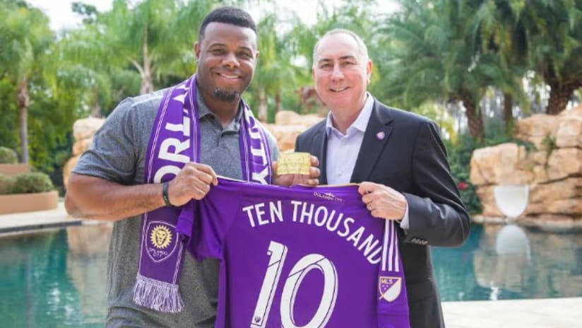 Ken Griffey Jr. with Orlando City SC president Phil Rawllins