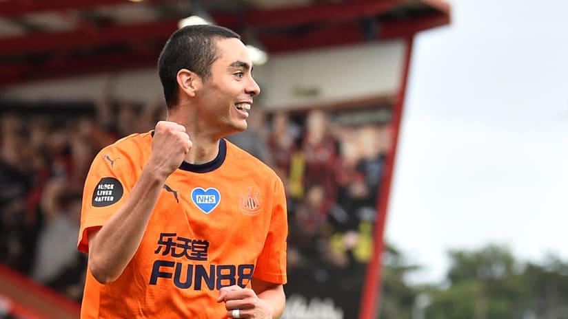 Miguel Almiron - Newcastle United - celebrates a goal - July 1, 2020