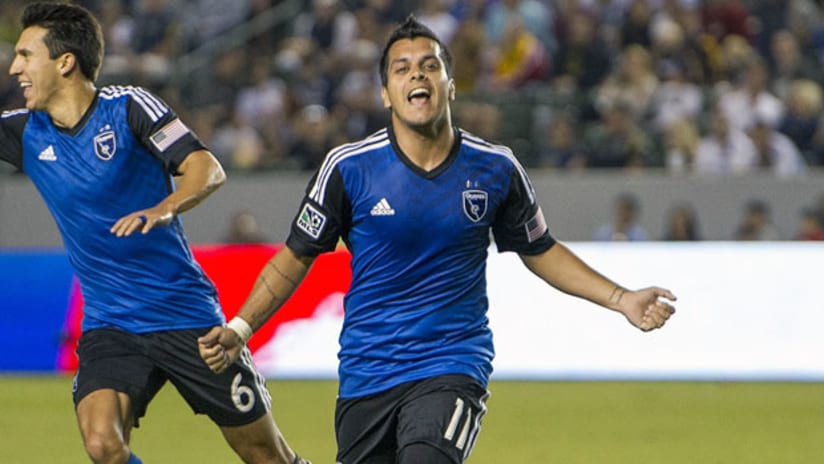 San Jose's Matias Perez Garcia celebrates a goal vs. LA