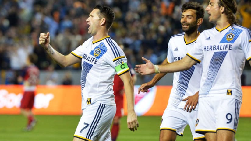 Robbie Keane and the LA Galaxy celebrate vs. Chicago Fire, March 6, 2015.