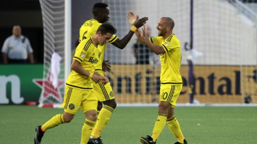 Columbus Crew SC celebrate with playmaker Federico Higuain