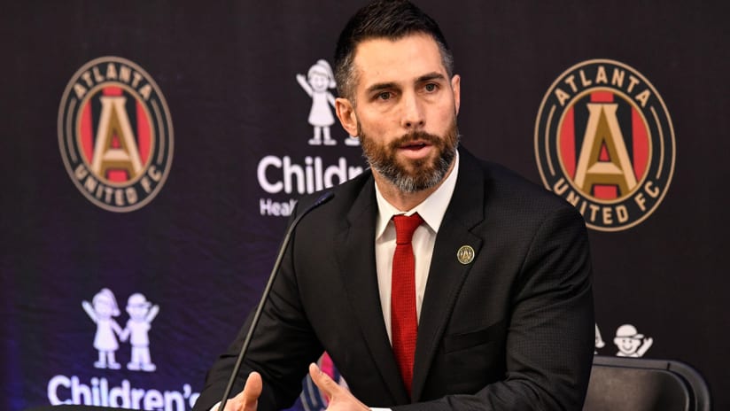 Carlos Bocanegra - Atlanta United - at a press conference - January 2019