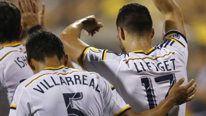 Sebastian Lletget celebrates his first MLS goal for the LA Galaxy vs. Columbus Crew SC