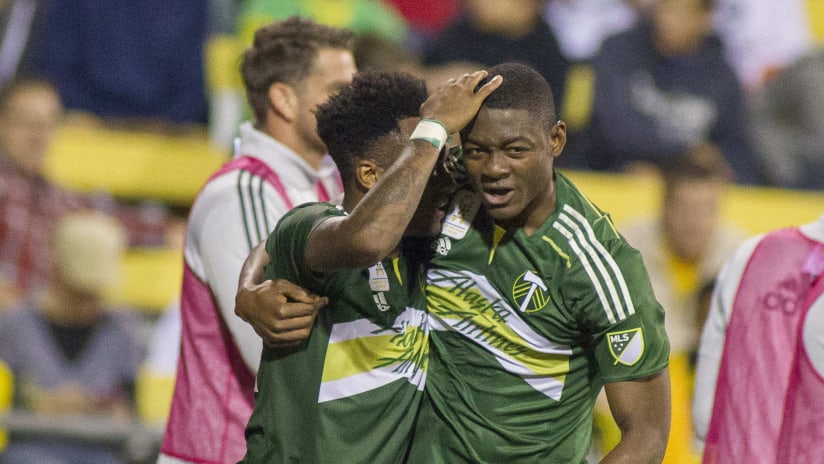 Rodney Wallace - Fanendo Adi - Portland Timbers - celebration