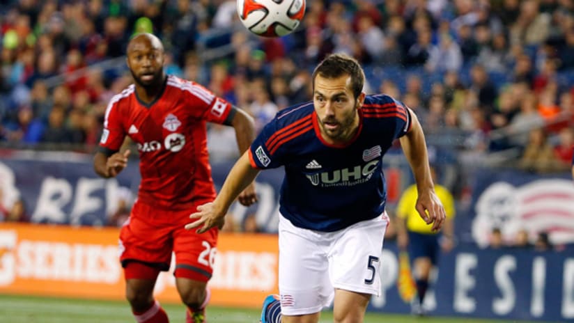 A.J. Soares of the New England Revolution wins a header