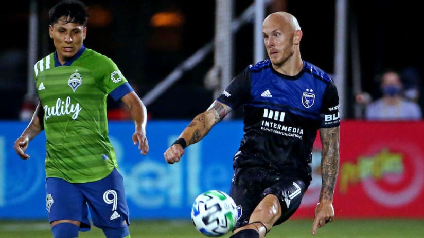 Magnus Eriksson on the ball vs. SEA at MLS is Back