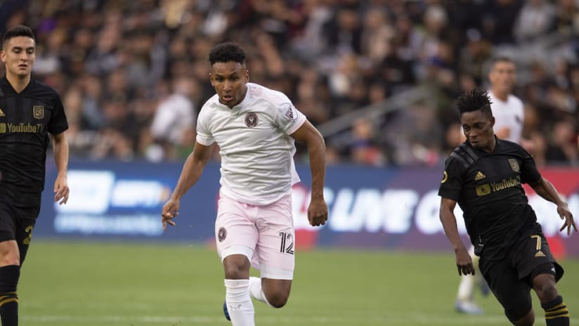 Inter Miami CF's Juan Agudelo runs at LAFC defenders