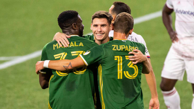 Jaroslaw Niezgoda - Portland Timbers - celebrates a goal vs. RSL