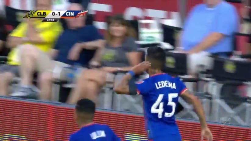 GOAL: Emmanuel Ledesma pounces on cross at the back-post