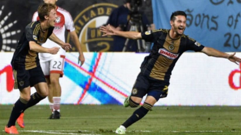 Zach Pfeffer celebrates hitting game-winning goal for Philadelphia Union vs. D.C. United