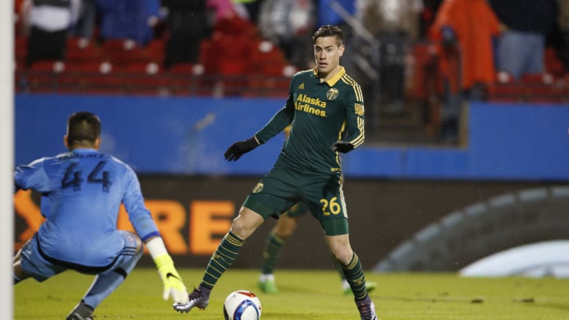 Lucas Melano scores the last goal in the MLS Cup Playoffs against FC Dallas