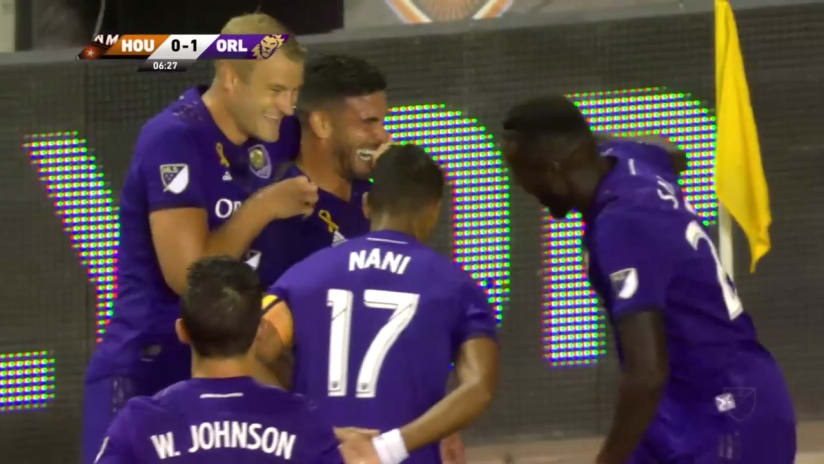GOAL: Dominic Dwyer gets Orlando ahead off a free kick 