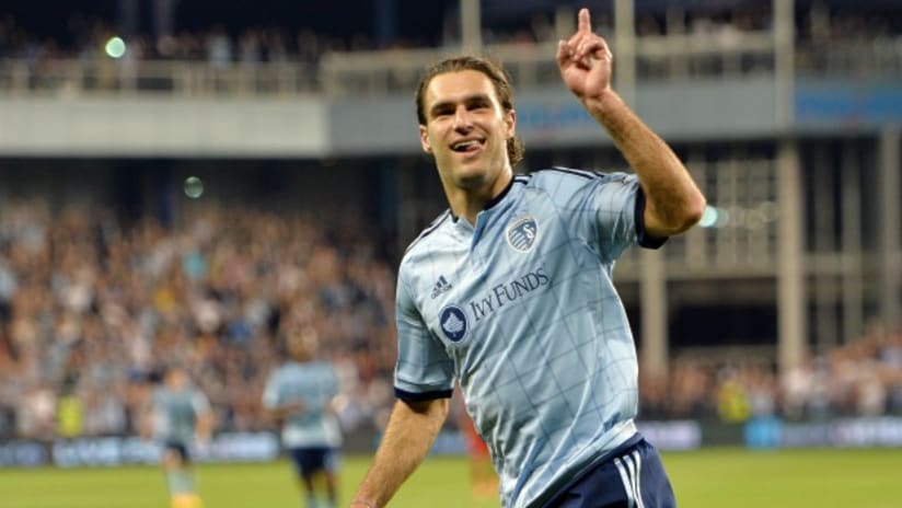 Graham Zusi (Sporting Kansas City) celebrates after scoring a goal